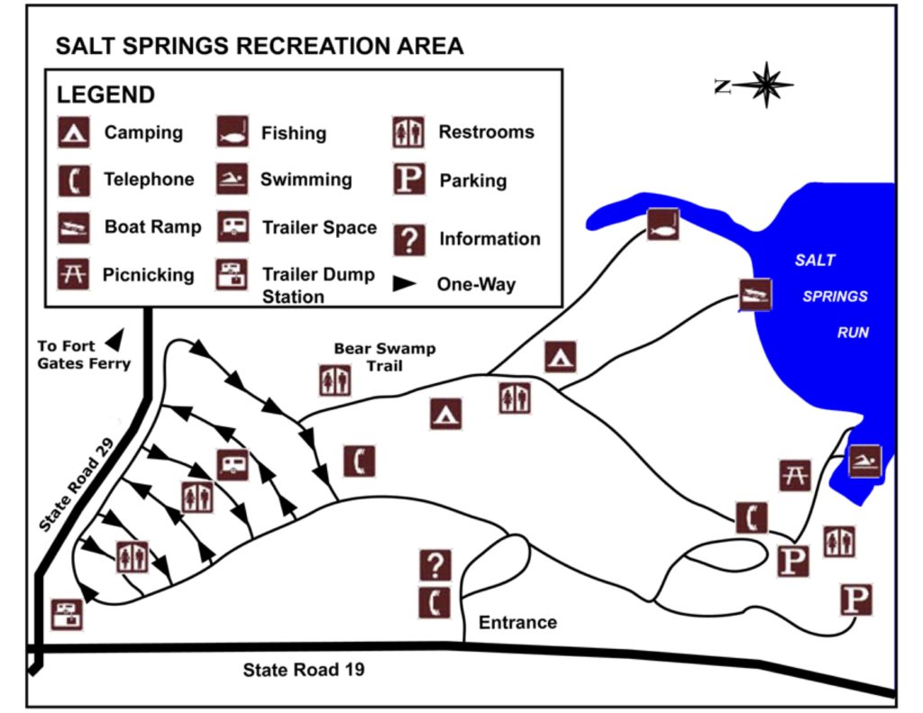 A map of the Salt Springs Recreation Area, Spring and Campground